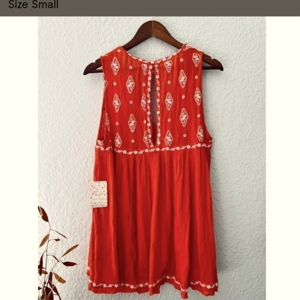 Free People Orange Sleeveless Embroidered Tunic SIZE SMALL
